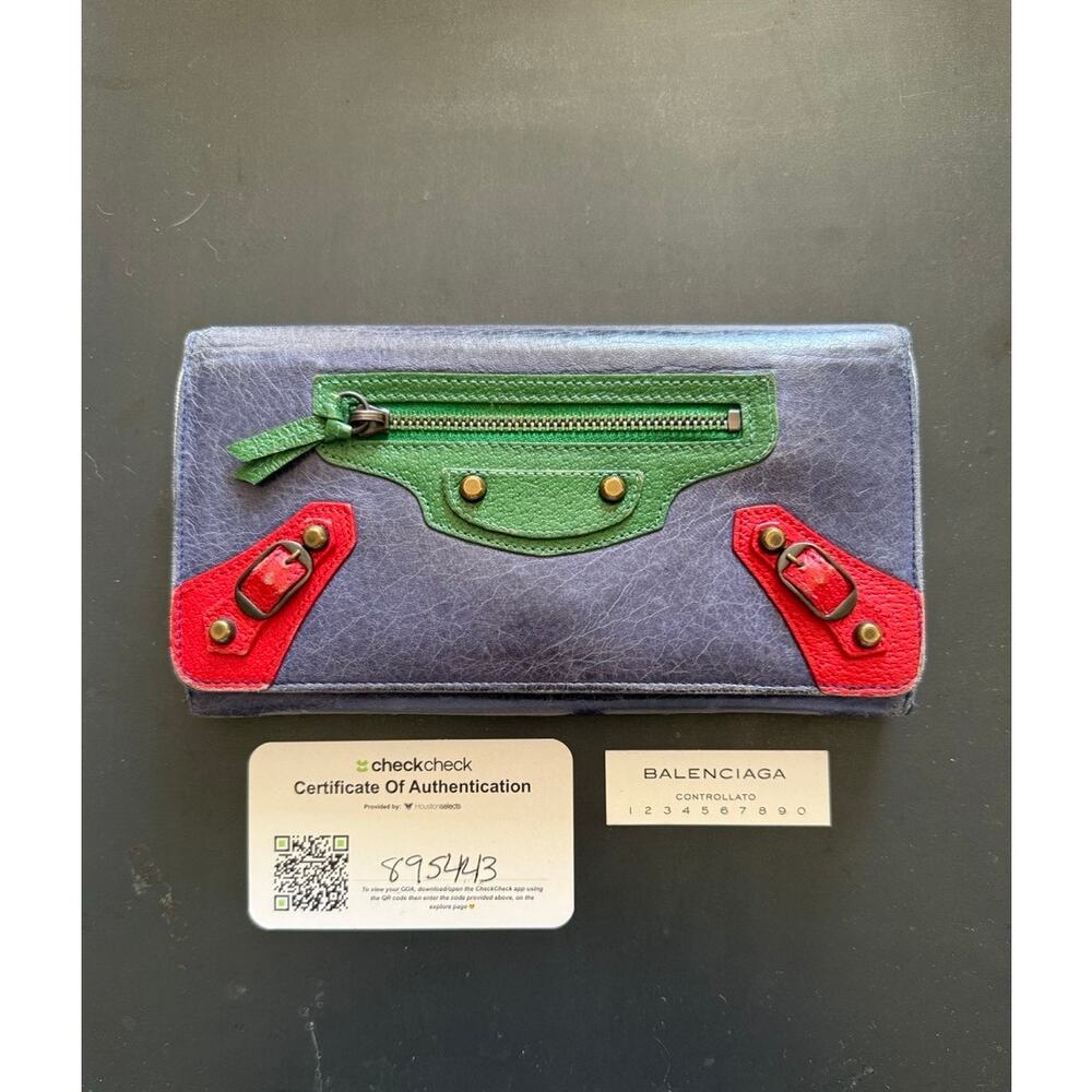 BALENCIAGA Long Wallet Multicolor City Tricolor Primary Colors moto - Picture 2 of 8